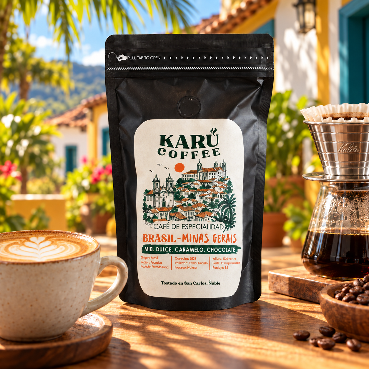 Brasil Minas Gerais Karü Coffee — Con Kalita y fondo veraniego
