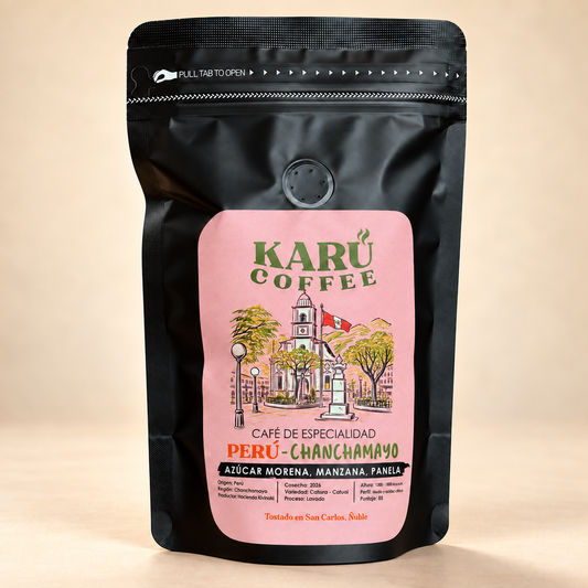 Café Perú Chanchamayo Karü Coffee, perfil, etiqueta rosada